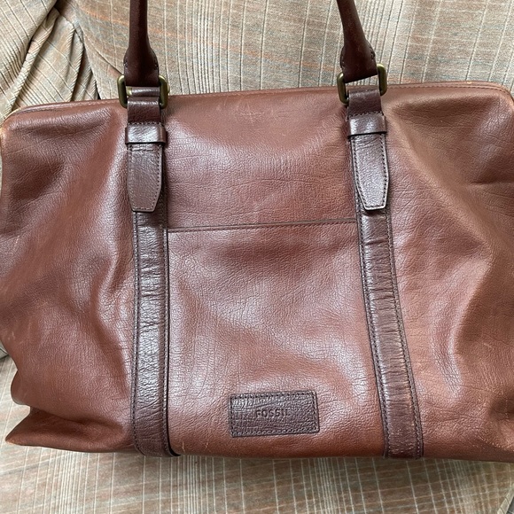 ❌SOLD❌ Fossil Brown Leather Weekender/Duffle Wide-Mouth Unisex Bag - Picture 4 of 10